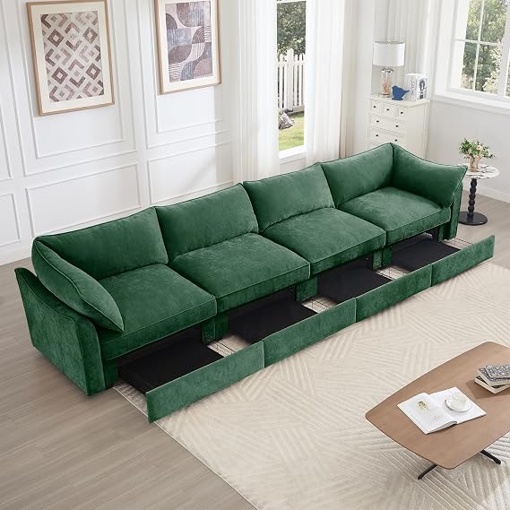 Green Chenille Storage Loveseat
