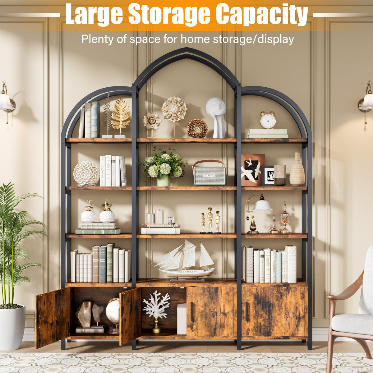 Triple-Wide Arched Bookcase