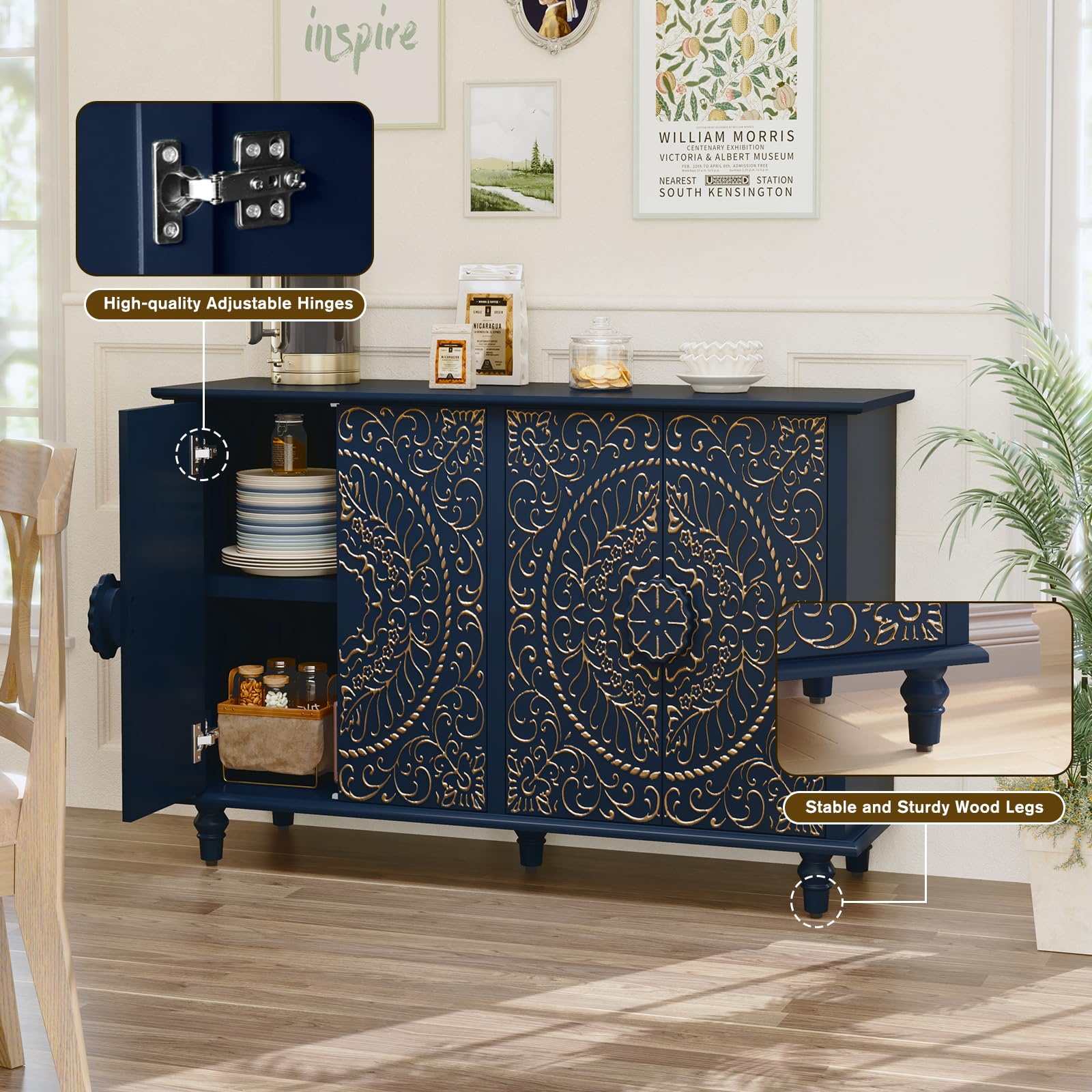 Decorative Accent Sideboard Buffet Cabinet with 4 Doors