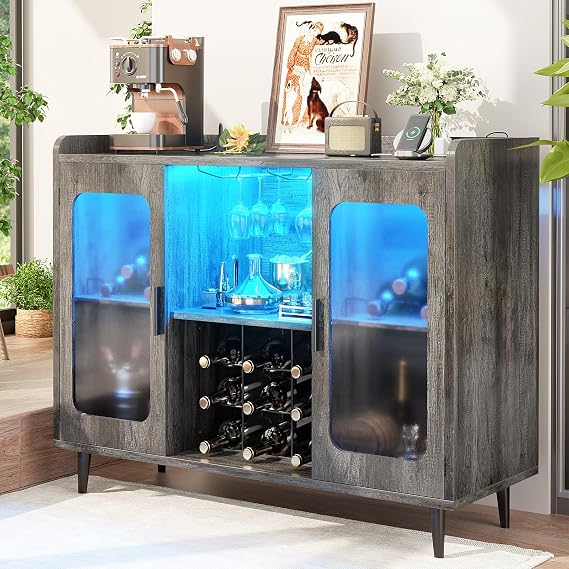 LED Wine Cabinet with Power Outlets