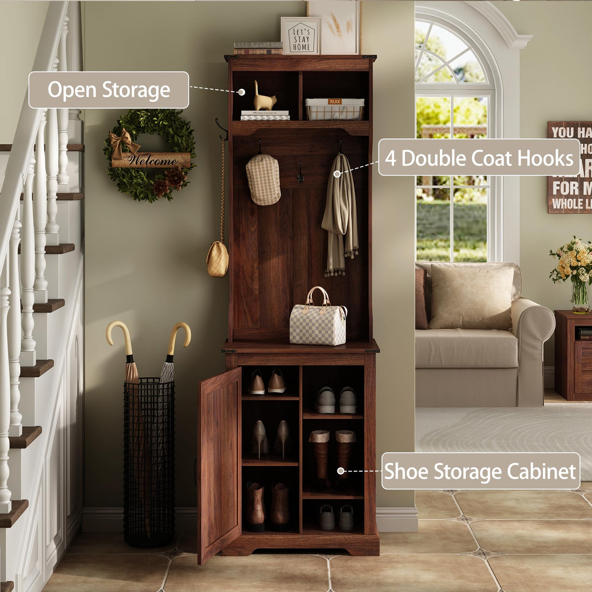Farmhouse Hall Tree with Shoe Storage