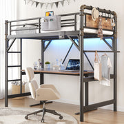 Twin Loft Bed with RGB LED Lights & Charging Station