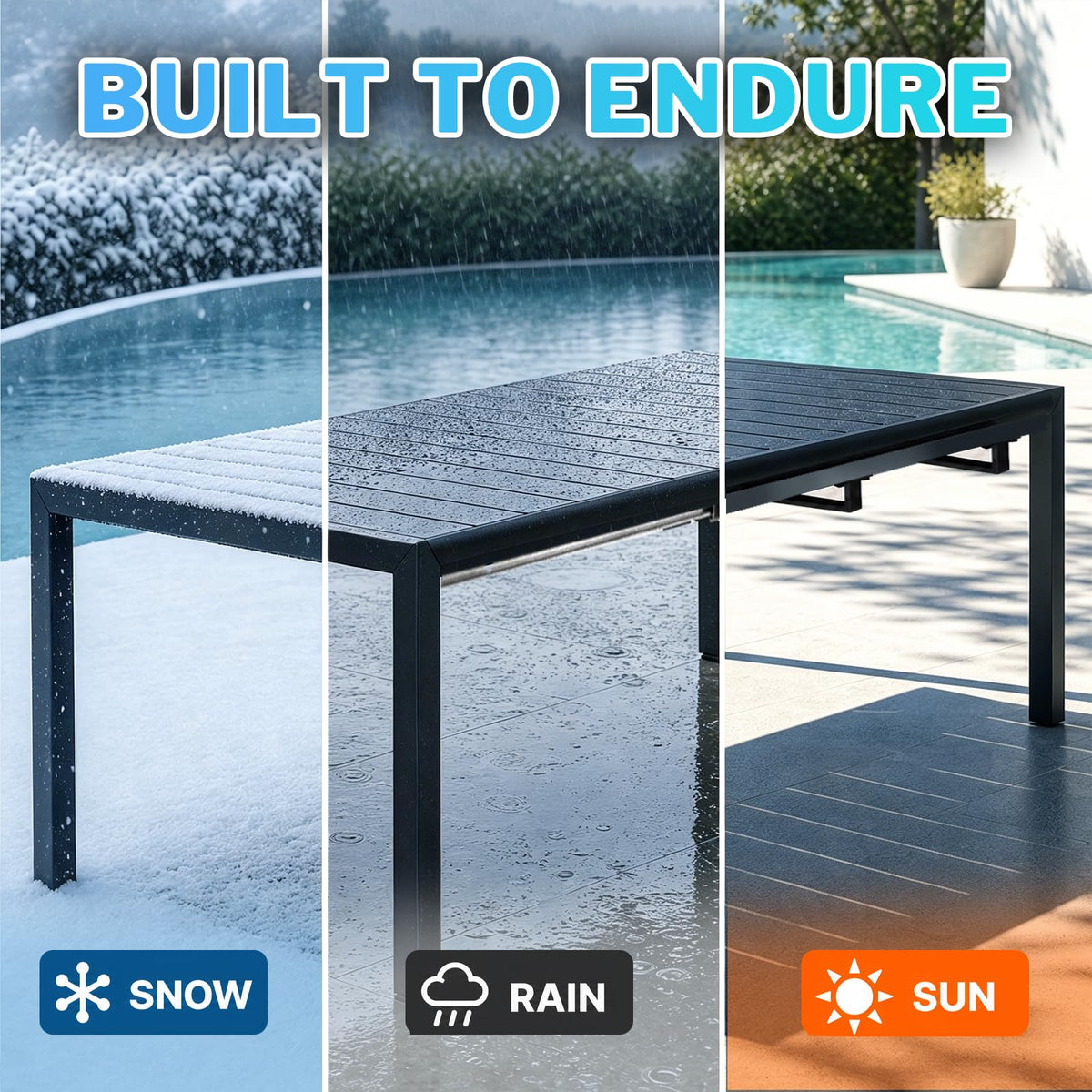 bigget Extendable Patio Dining Table for 8, 78.8" Long Rectangular Expandable Outdoor Dining Table for 8, 500LBS Powder-Coated Black Metal Extra Large Outdoor Patio Table for Outside, Garden, Lawn