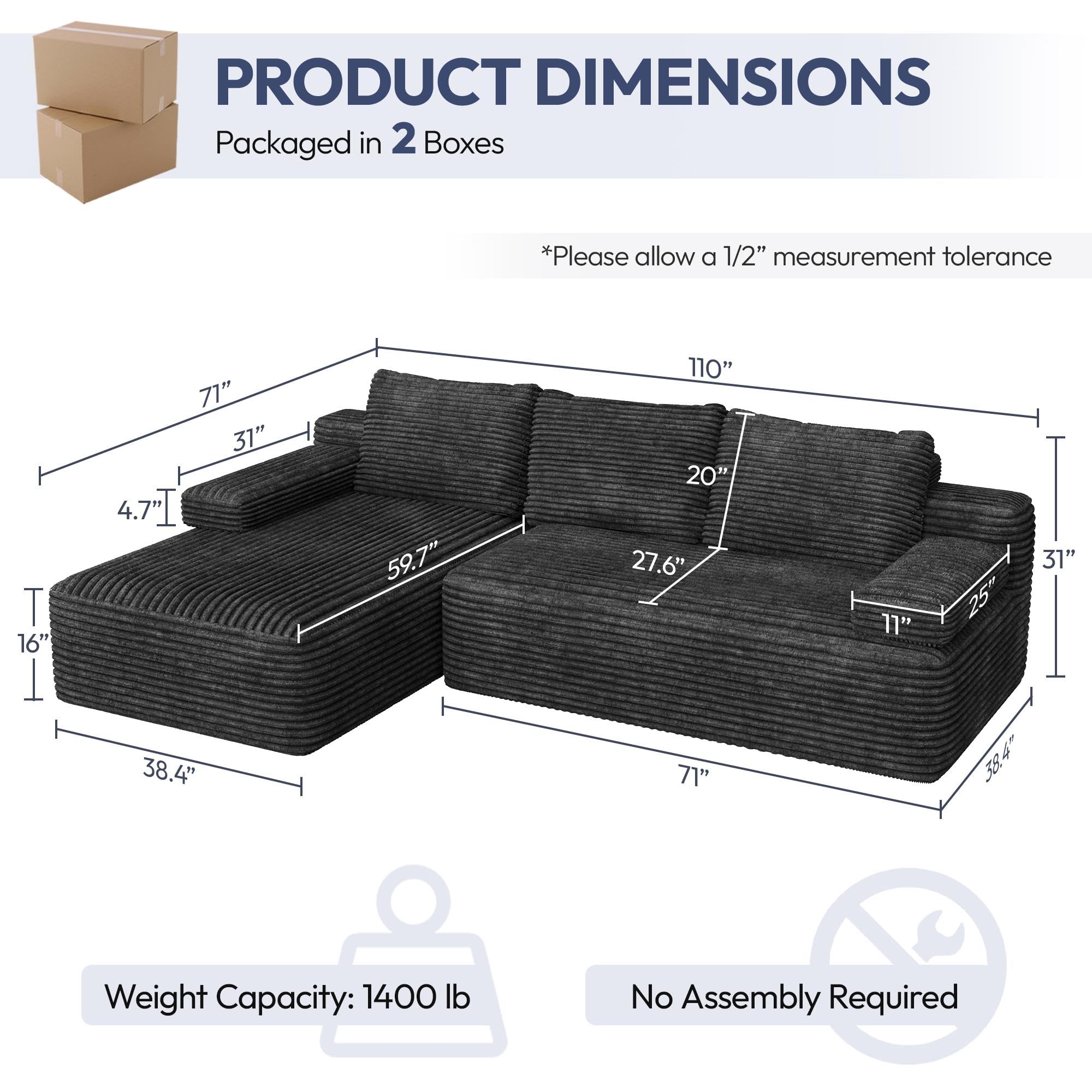 110" L-Shaped Sectional Sofa with Chaise