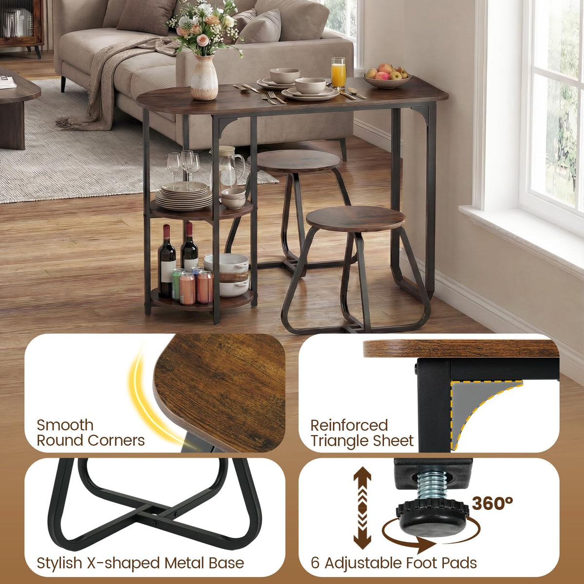 3-Piece Dining Set with Storage