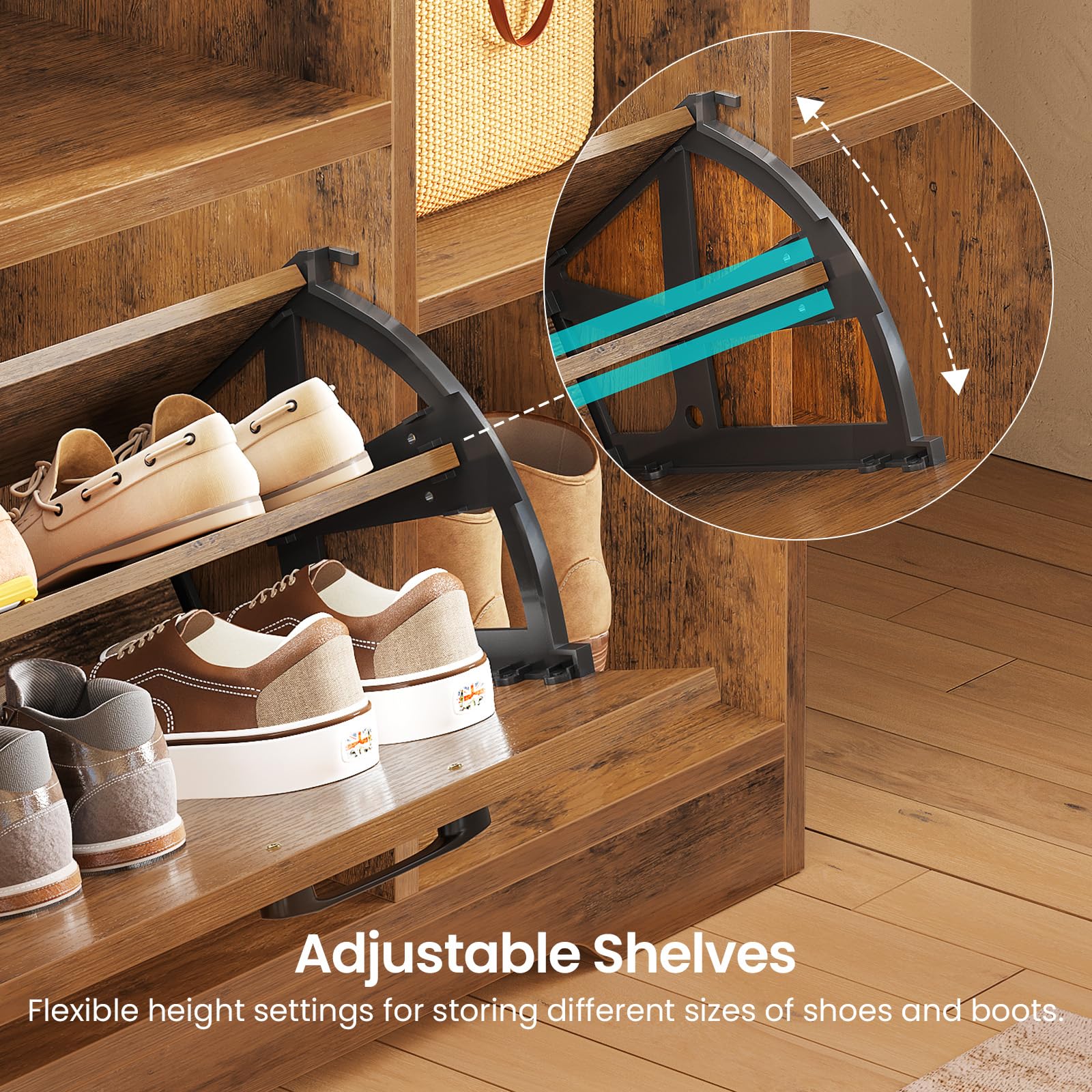 6-in-1 Hall Tree with Bench & Shoe Storage