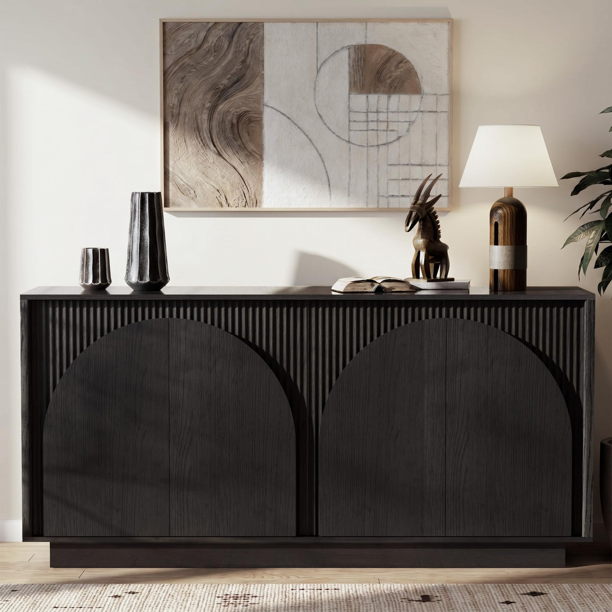 Black Fluted Sideboard with Arched Doors