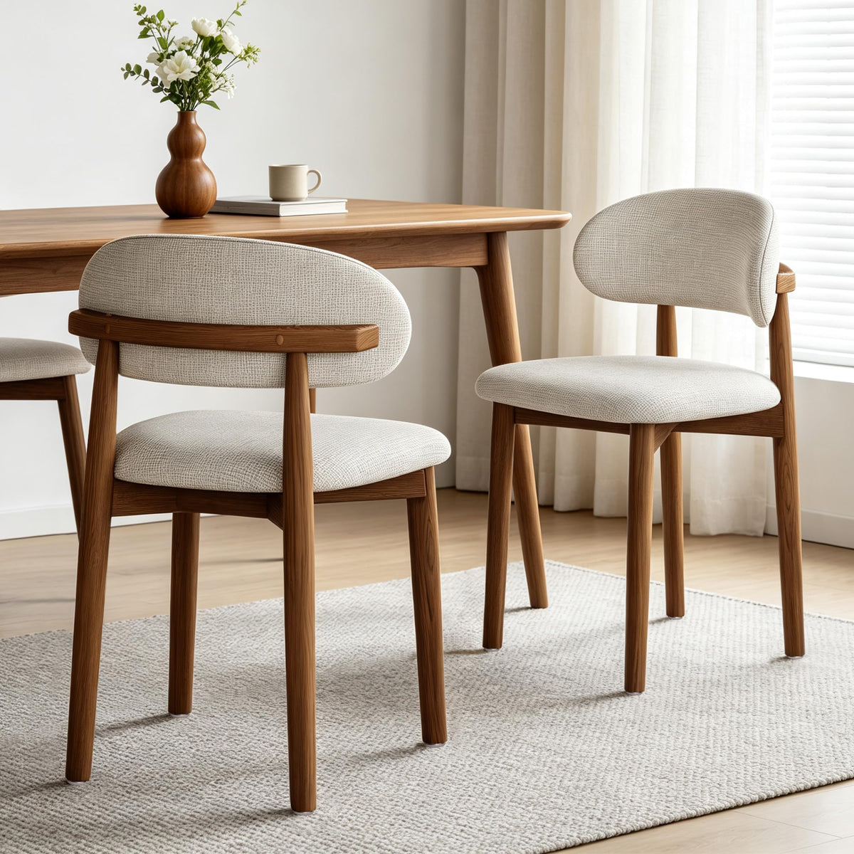 Walnut Upholstered Dining Chairs, Set of 2