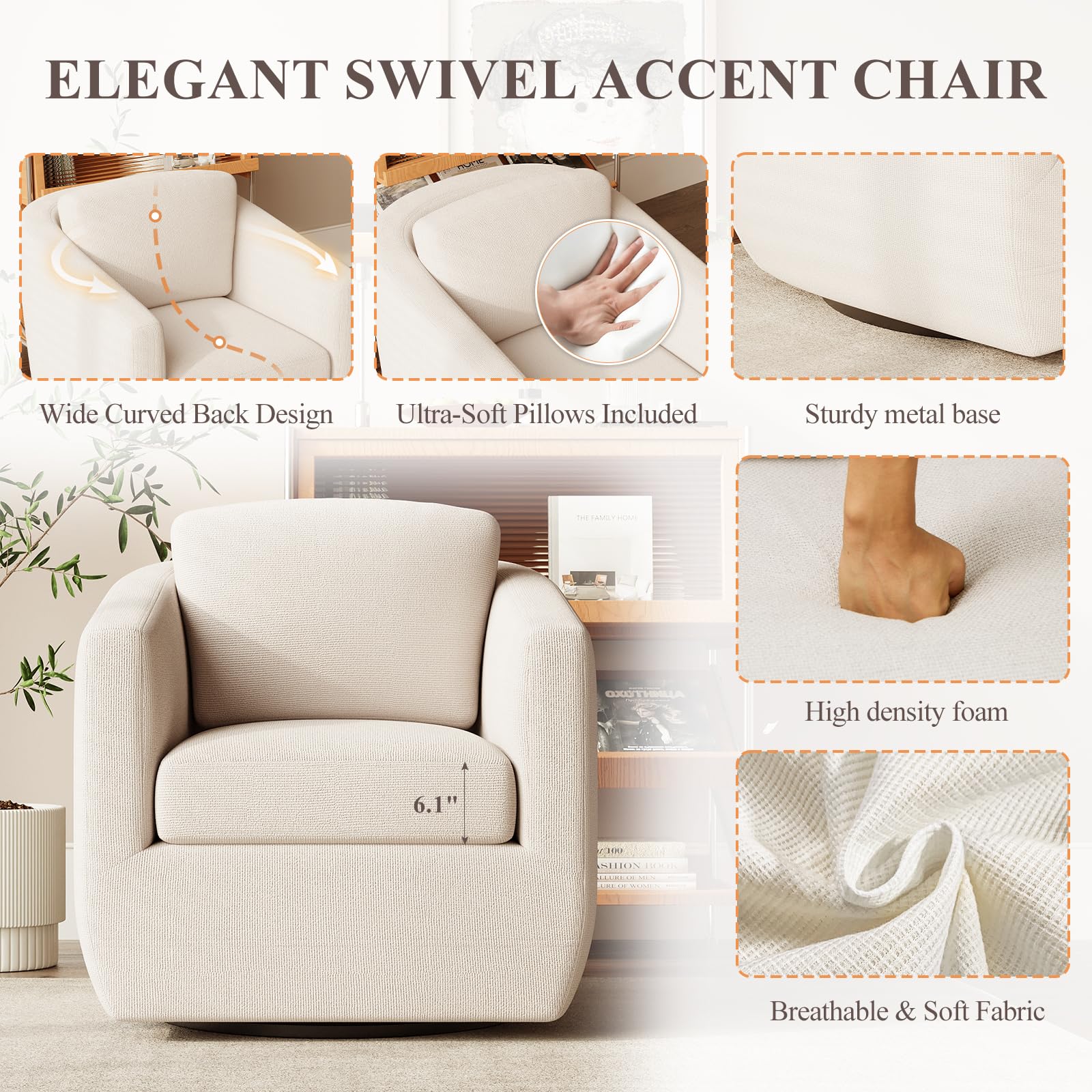 360° Swivel Accent Chair with Pillow