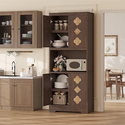 72" Tall Kitchen Pantry Cabinet with Microwave Shelf