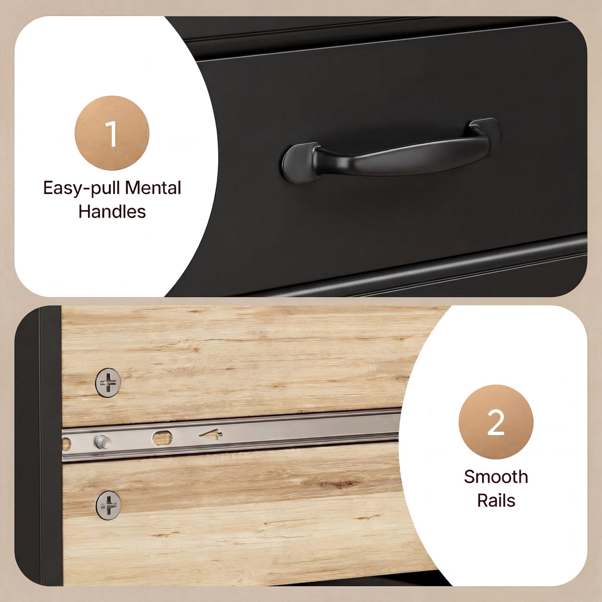 Gizoon 47" 6 Drawer Dresser, Black Wide Chest of Drawers for Bedroom