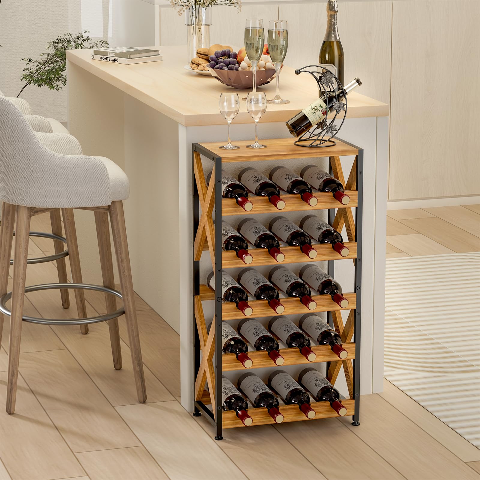 20-Bottle Freestanding Wine Rack with Wood Top