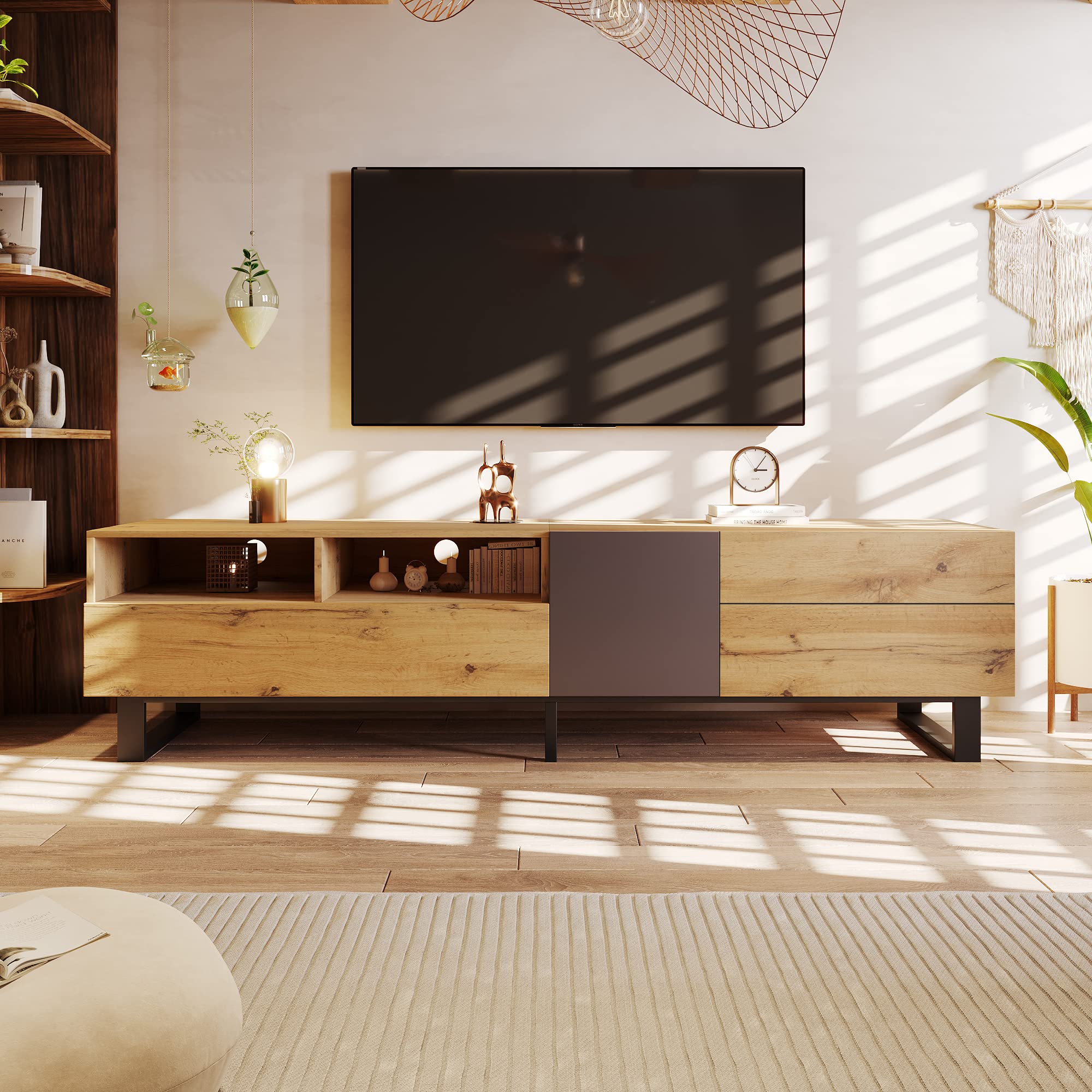 70" TV Stand with 3 Cabinets & Open Shelf