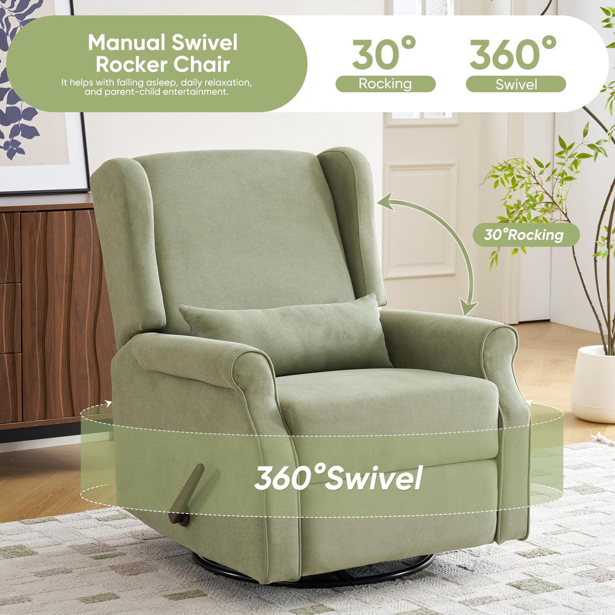 Green Chenille Swivel Rocker Recliner