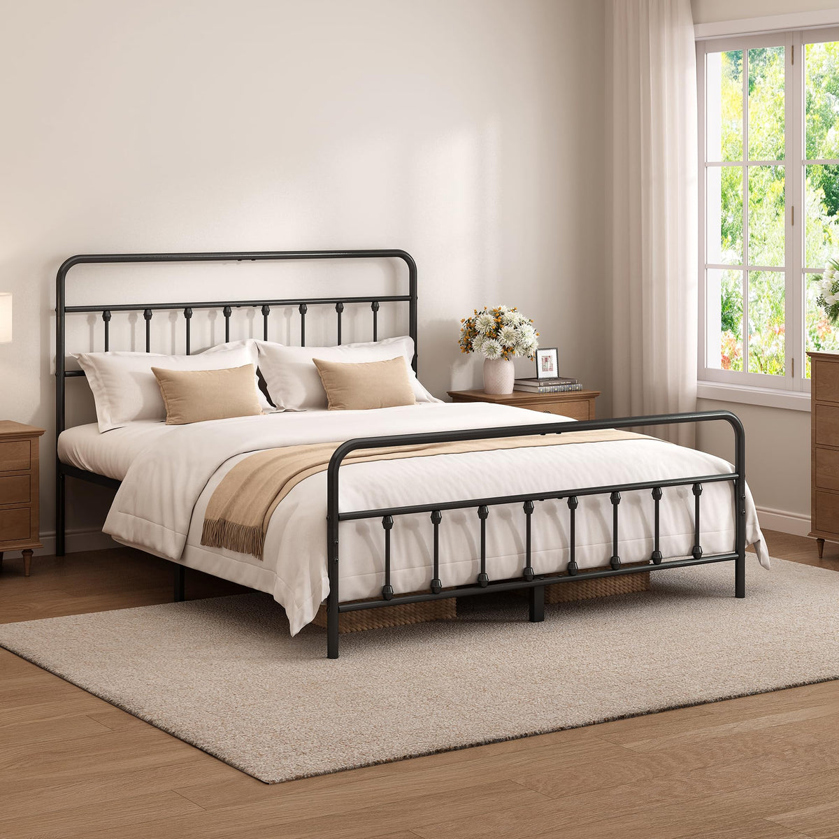Metal Bed Frame with Headboard and Footboard