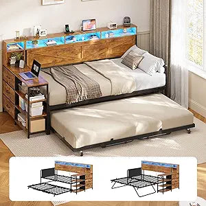 Twin Daybed with Trundle, Storage Drawers & LED Lights