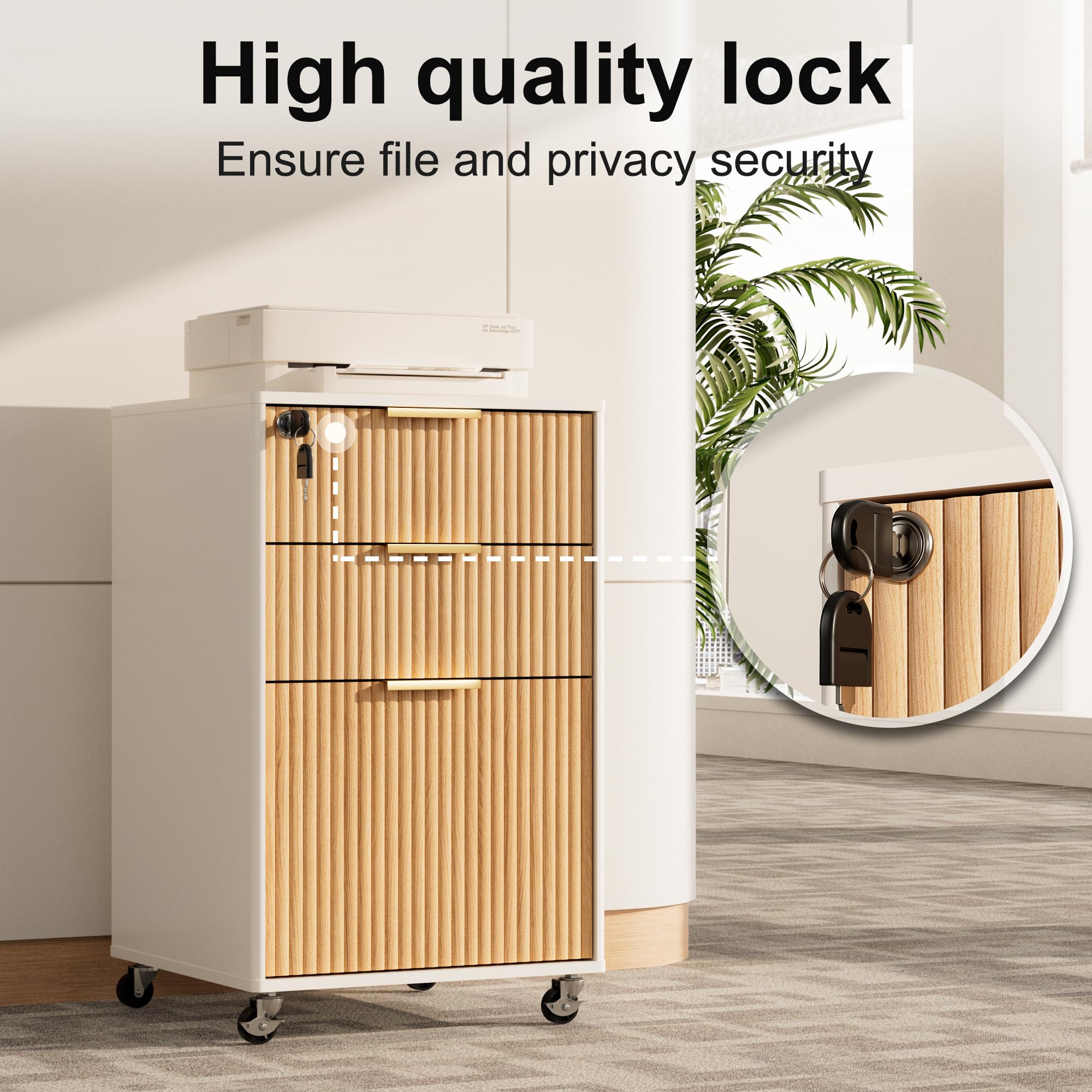 3-Drawer Locking Mobile File Cabinet with Wheels