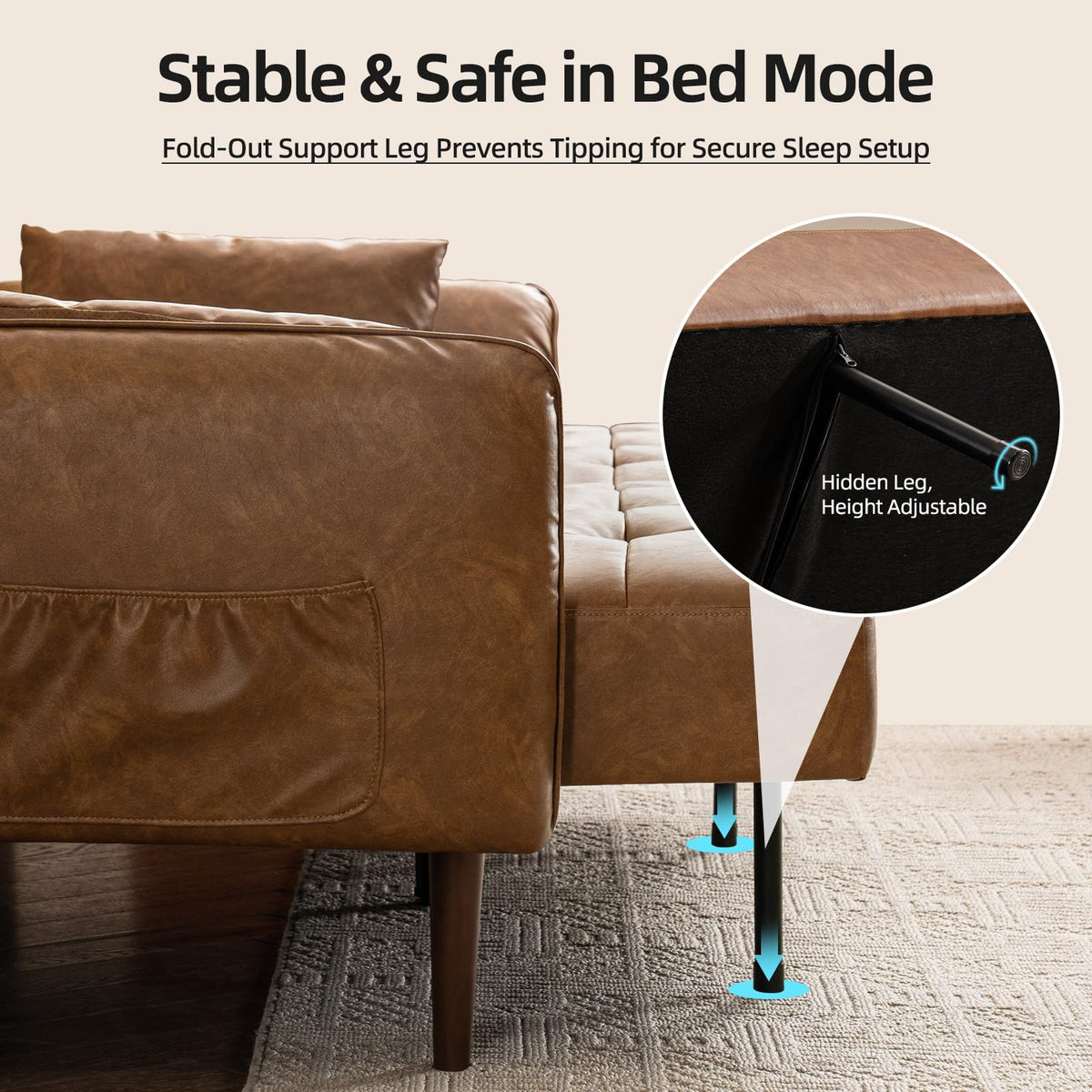 Brown Faux Leather Futon Sofa Bed