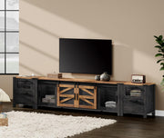 WAMPAT Farmhouse TV Stand Set for 85 inch TV, 2 in 1 Wood Universal TV Stand with Charging Station, Entertainment Center TV Console Table for Living Room, Antique Black