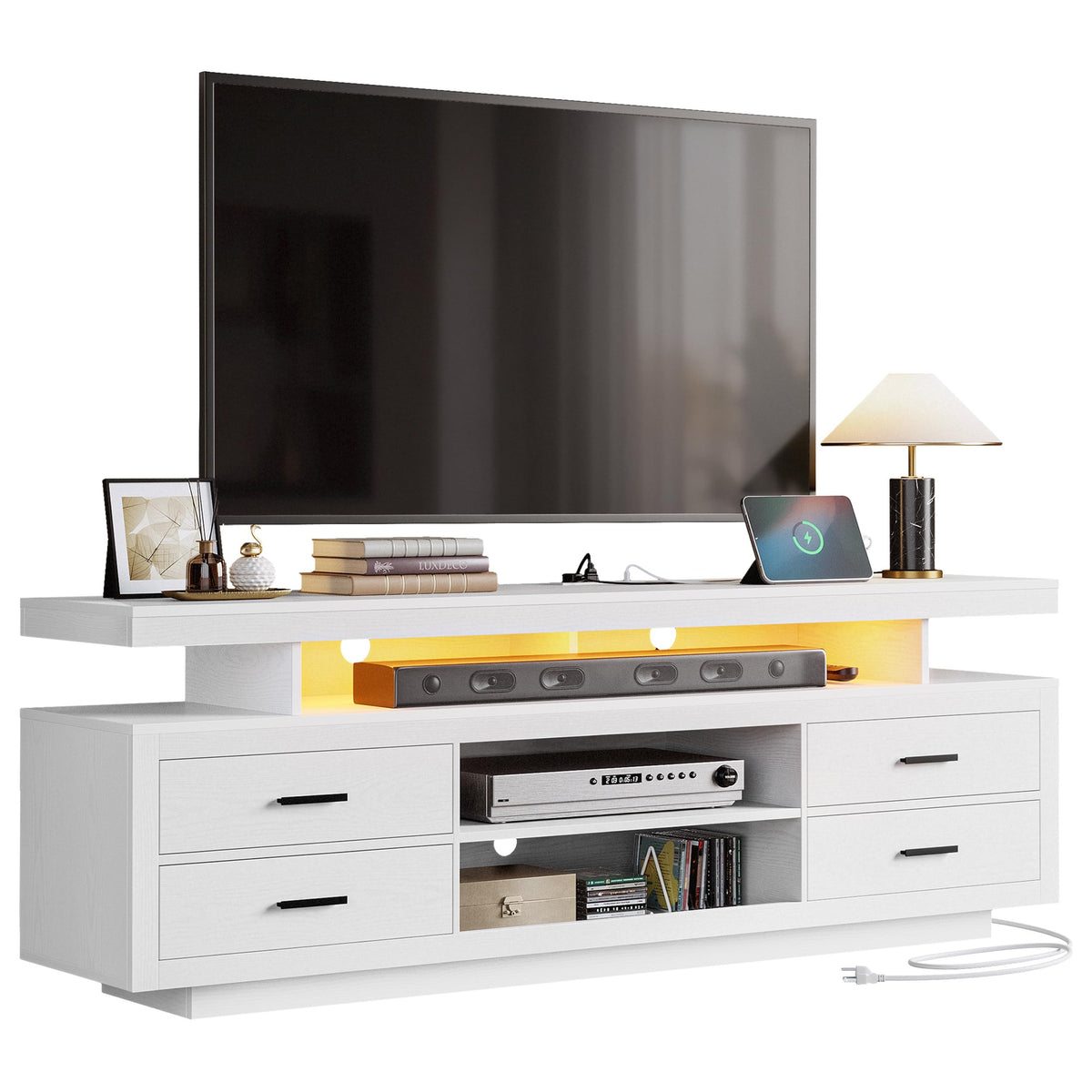 IRONCK 70" TV Stand for TVs up to 80", LED Entertainment Center, White