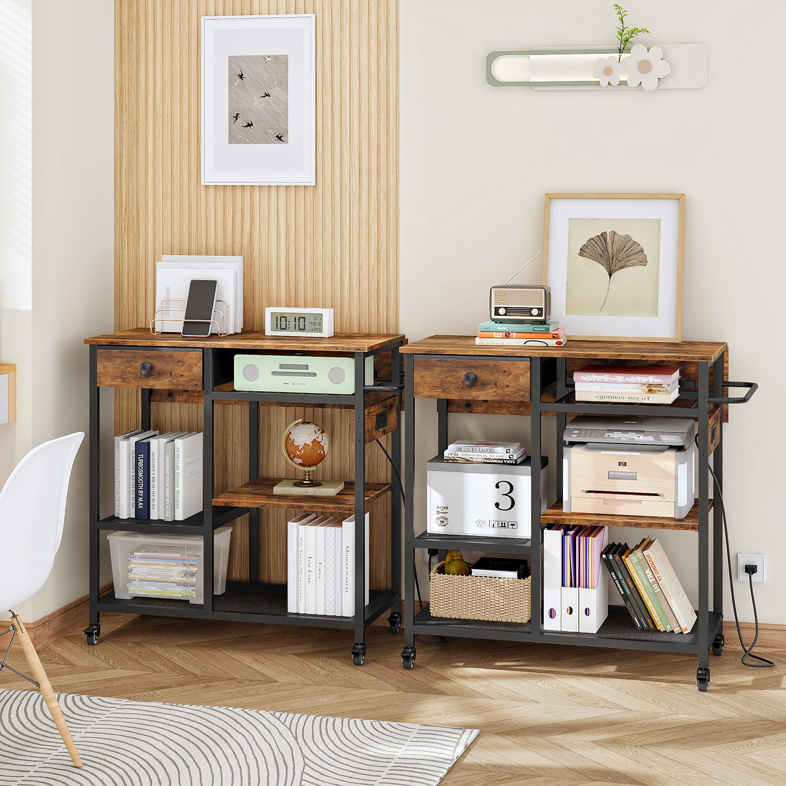 Rolling Kitchen Island with Drop Leaf & Power Outlet
