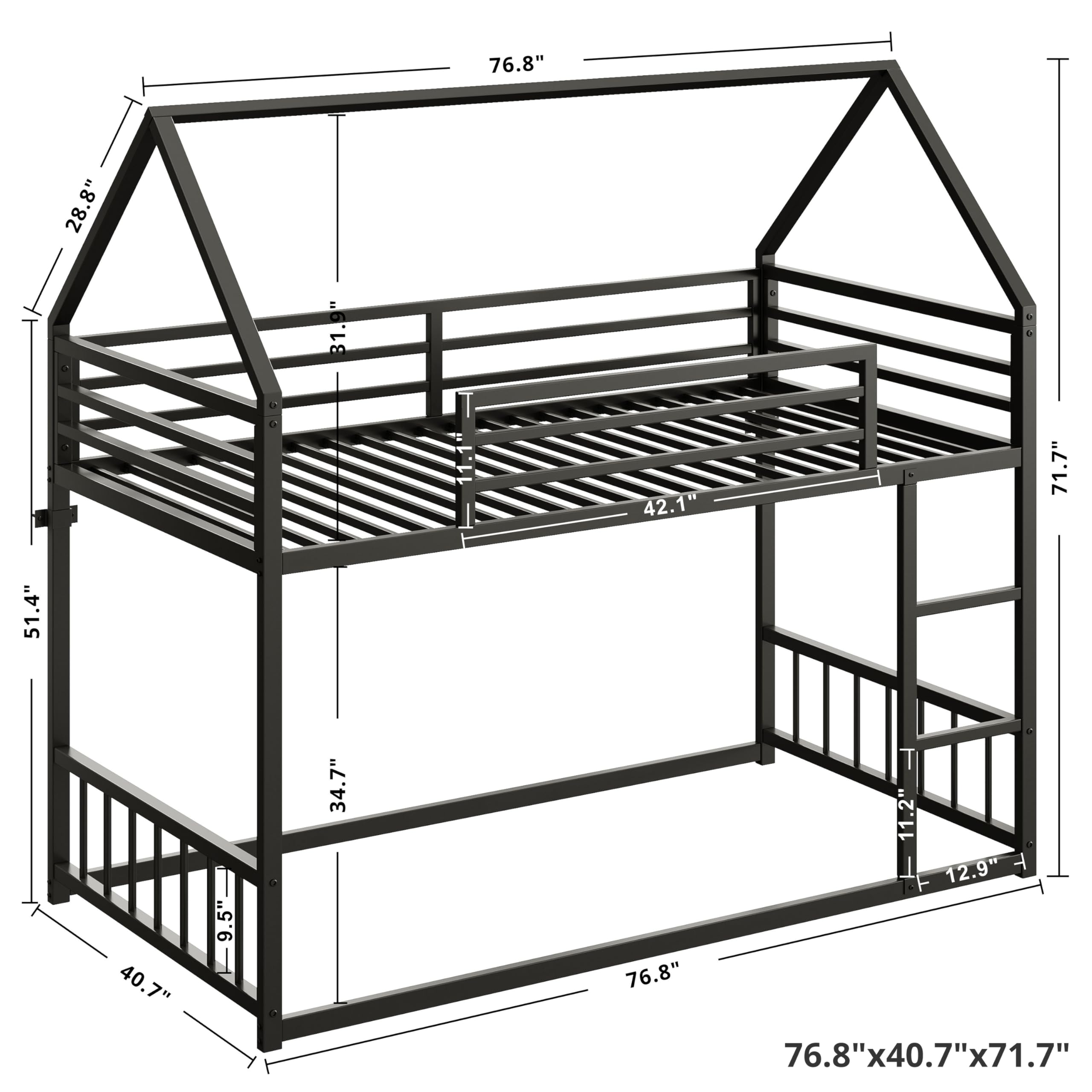 Twin Over Twin House Bunk Bed – Metal Frame