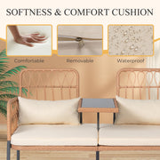 Outdoor Rattan Loveseat with Built-In Table & Cushions