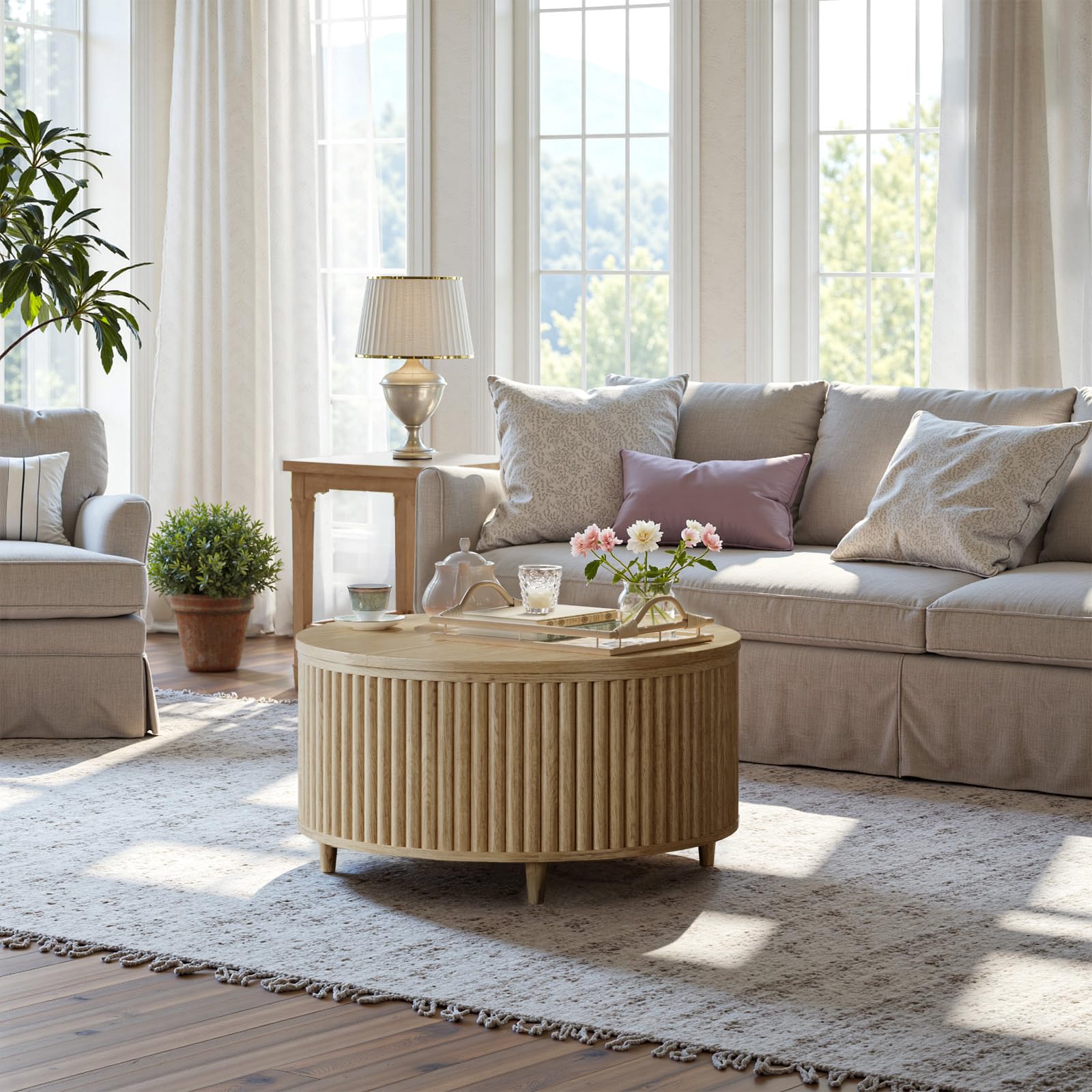 31.5" Round Lift-Top Coffee Table with Storage