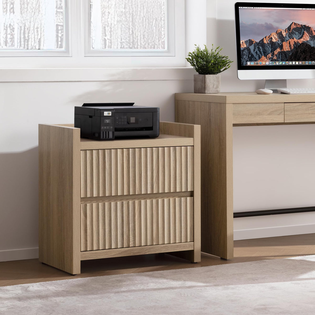 Fluted Nightstand Set with Charging Station