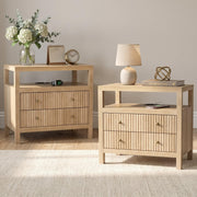 AURELIA LEVEAUX 26" Wide Natural Wood Fluted Charging Nightstands Set of 2