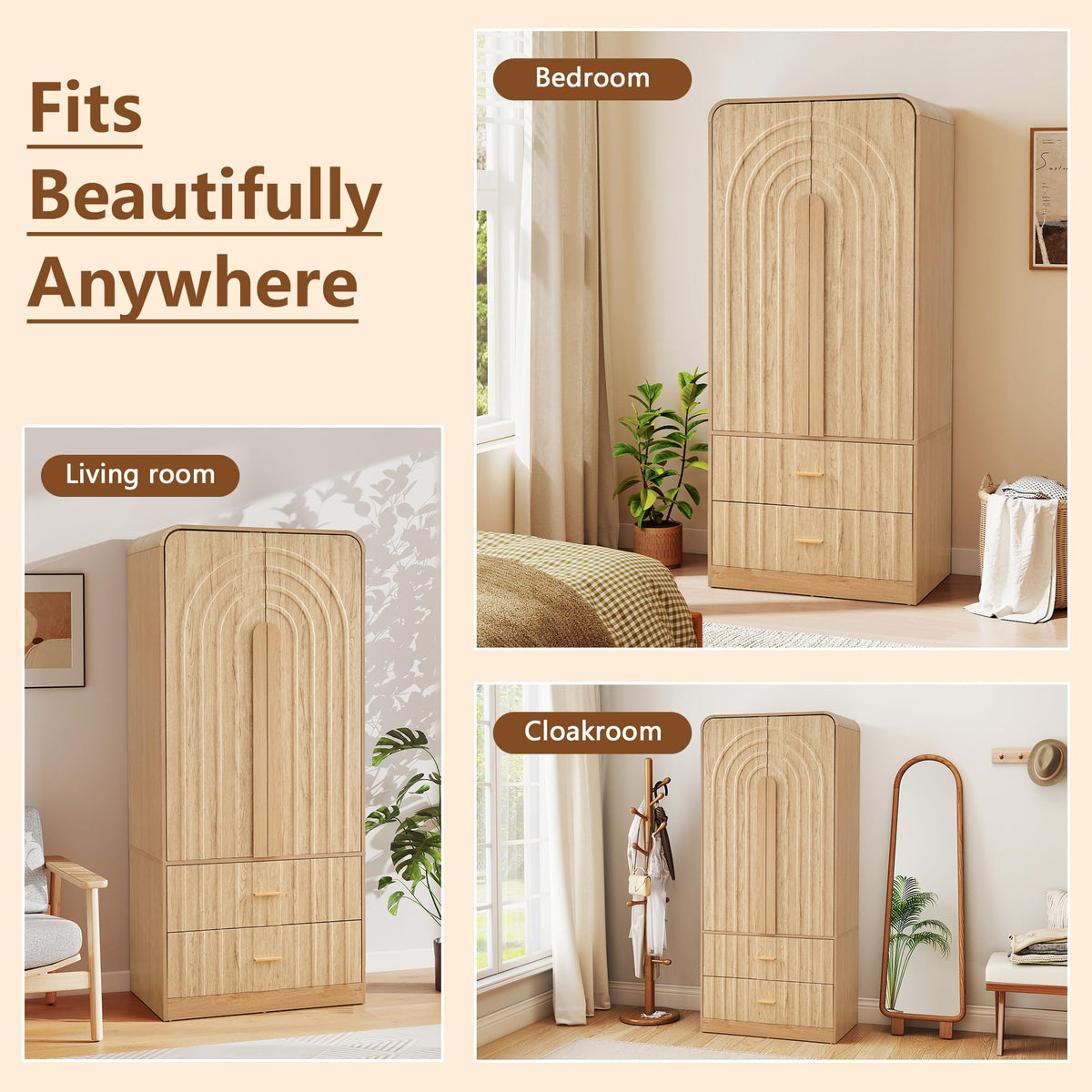 Arched Fluted Wardrobe with Drawers