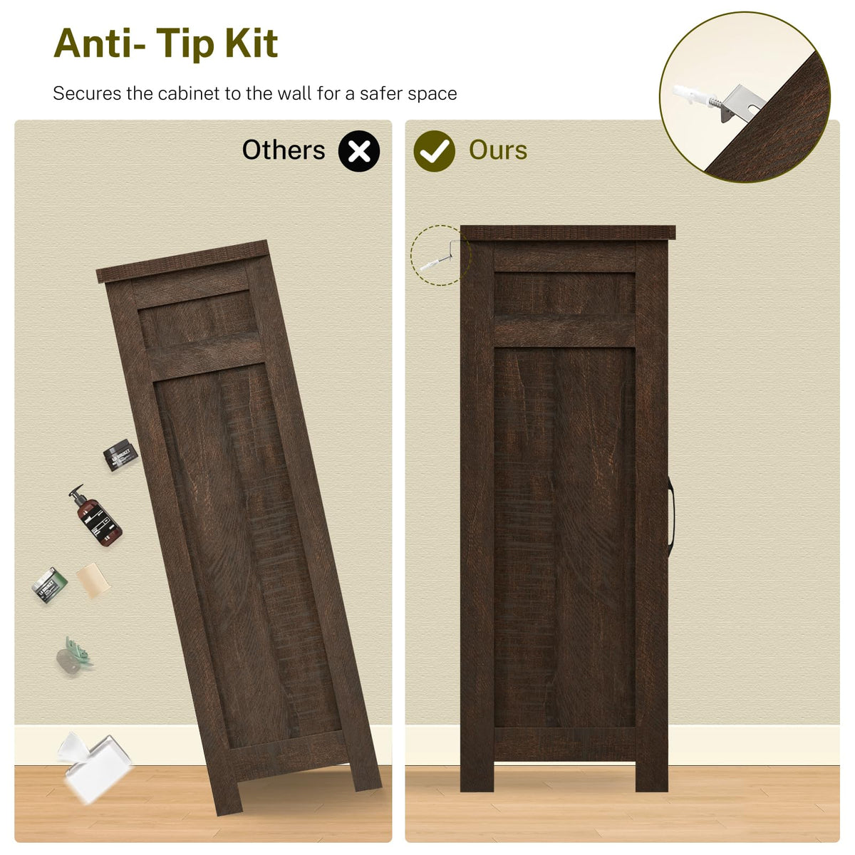 TEENFON Coffee Bar Cabinet with 3 Drawers, Farmhouse Buffet Cabinet