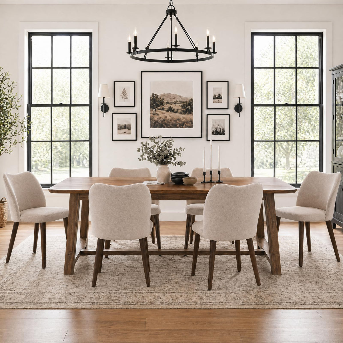 Camel Upholstered Dining Chairs, Set of 6