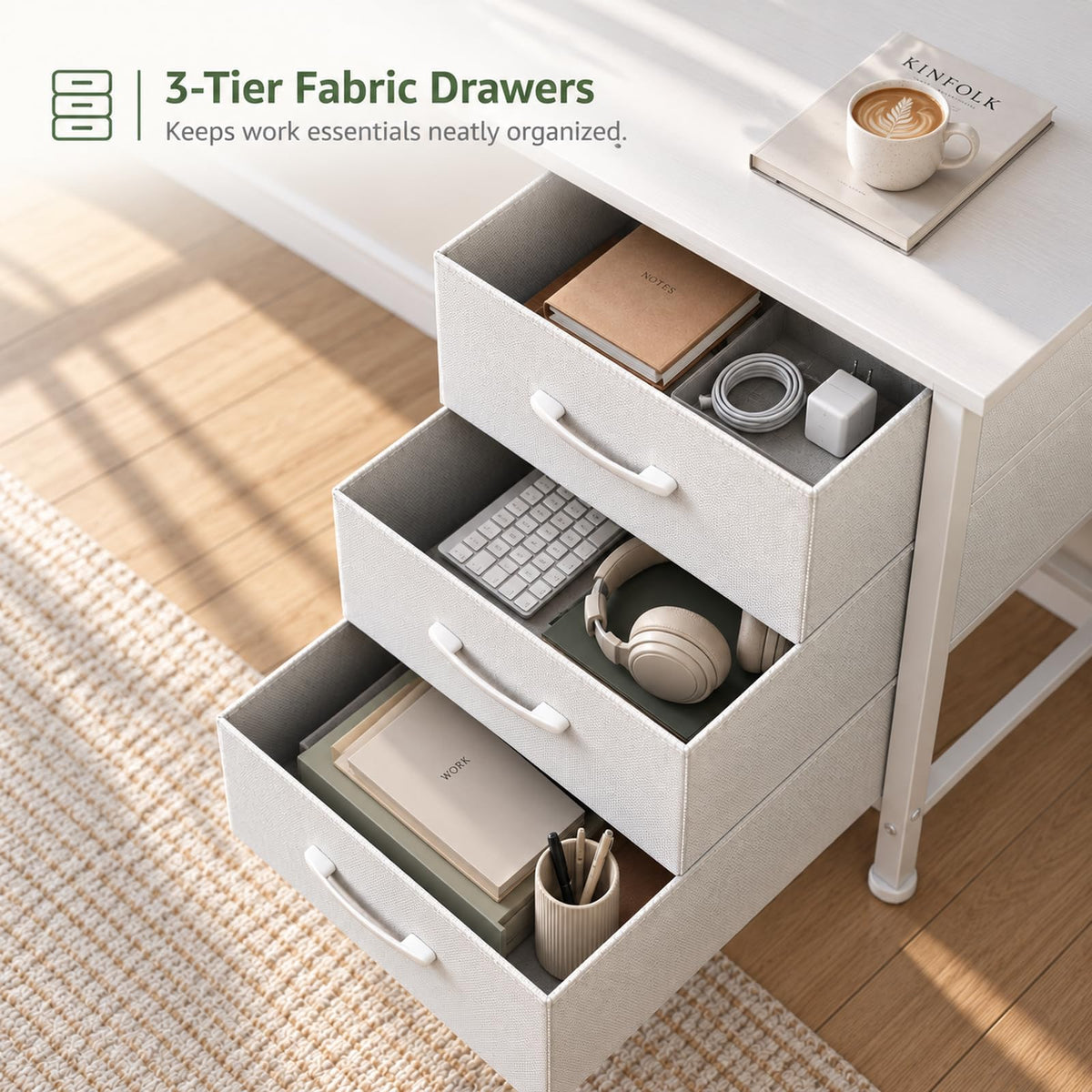 DLisiting White Computer Desk with Hutch & Drawers, 47 Inch