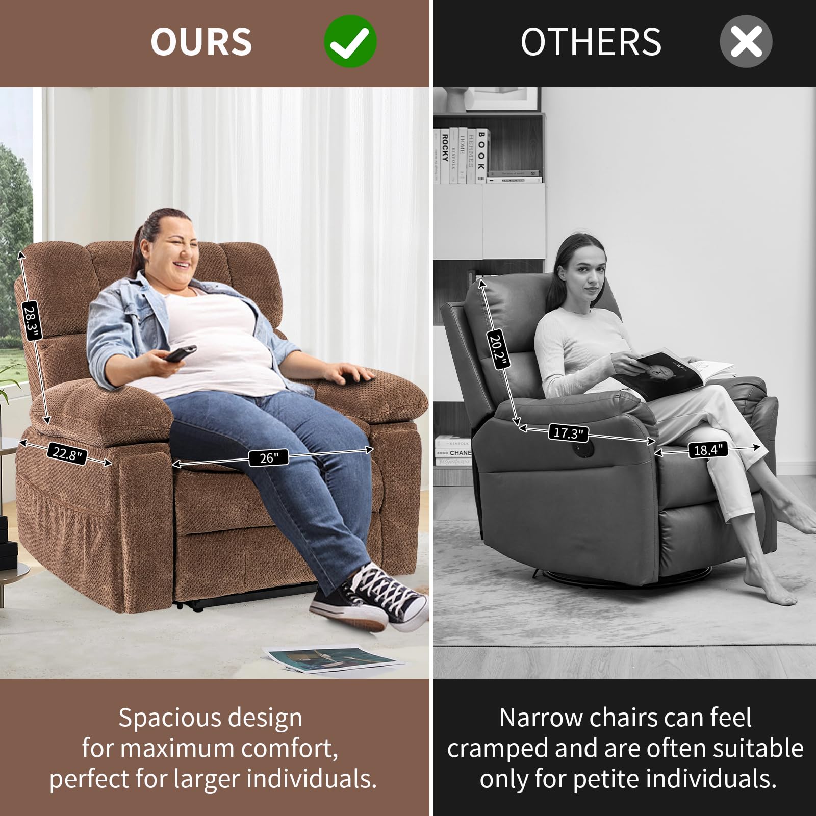 Oversized Power Lift Recliner Chair with Adjustable Headrest for Elderly,Dual Motor Lay Flat Recliner Chair with USB Port,Type C,Big and Tall Recliner with Massage&Heat,Cup Holders,Arm Storage,Brown