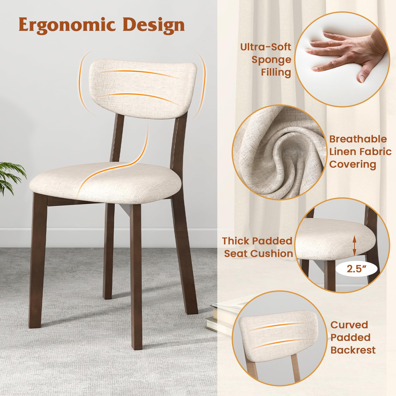 5-Piece Farmhouse Dining Table Set with 4 Upholstered Chairs