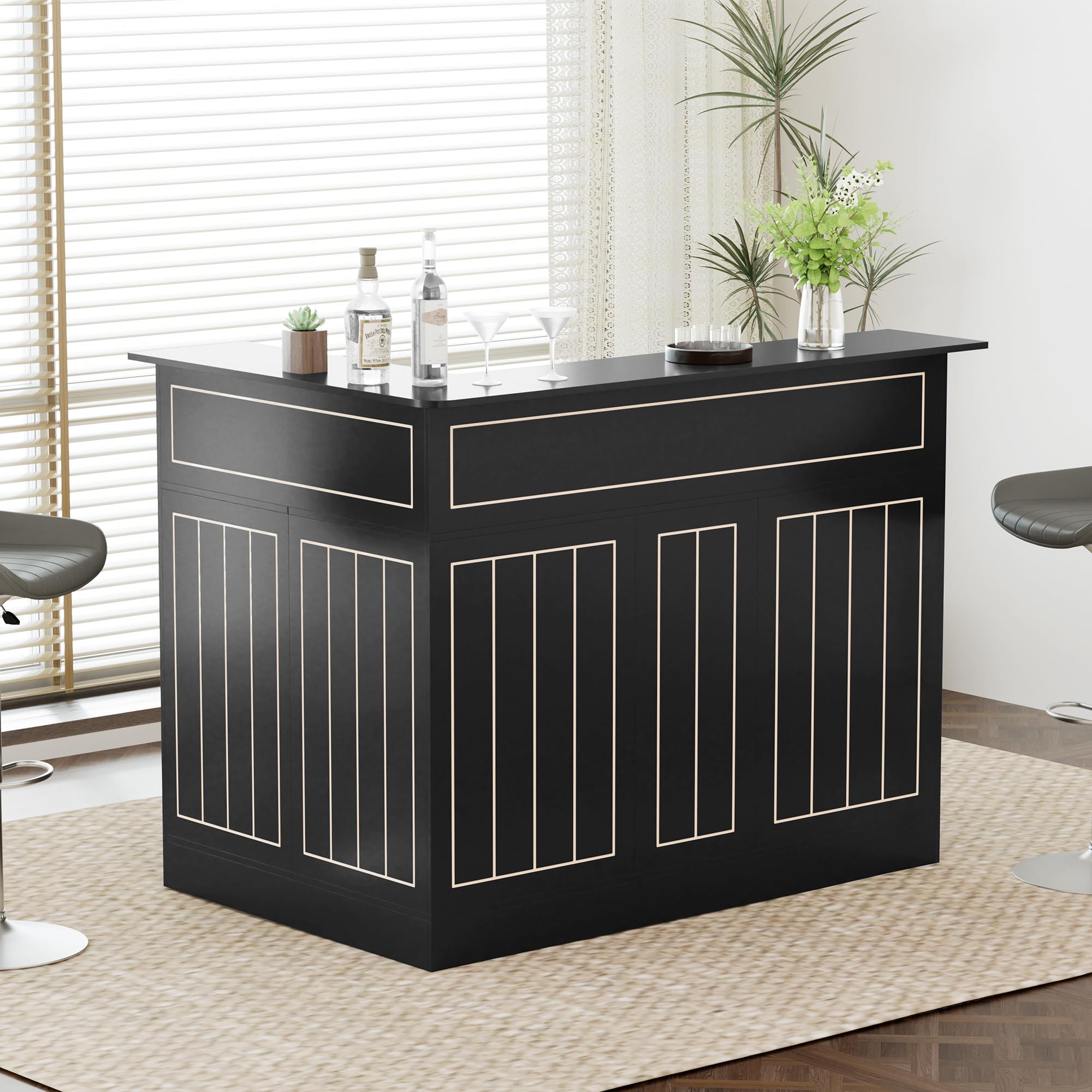 L-Shaped Corner Bar Cabinet with Power Outlet