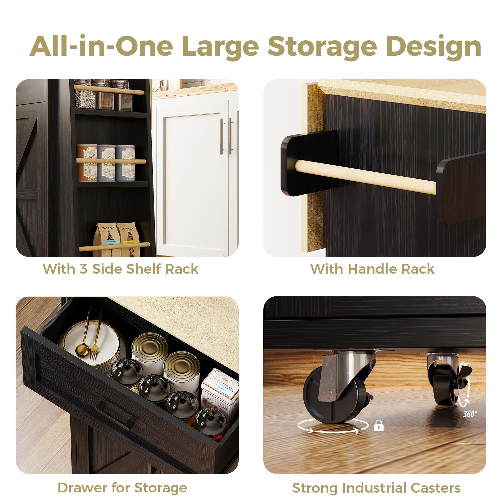 Kitchen Island Cart with Storage & Power Outlet