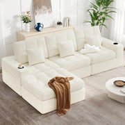 112" L Shaped Cloud Boneless Couch,Modern Modular Sectional Sofa with Layered Cushion,No Assembly Convertible Corduroy Couches for Living Room,Beige 1 PCS