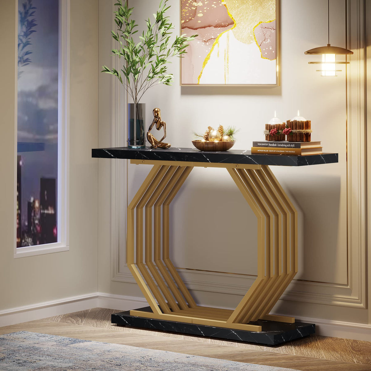 Black Faux Marble Console Table