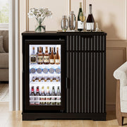 Aauro Home Mini Fridge Cabinet (Fridge Included), Fluted Coffee Bar Cabinet with Refrigerator, Pull Out Drawer & Storage Cabinets, 31.5" Liquor Wine Bar Cabinet for Home, Kitchen, Dining Room, Blac