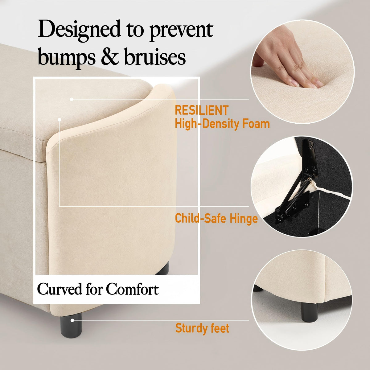 Chenille Storage Ottoman Bench