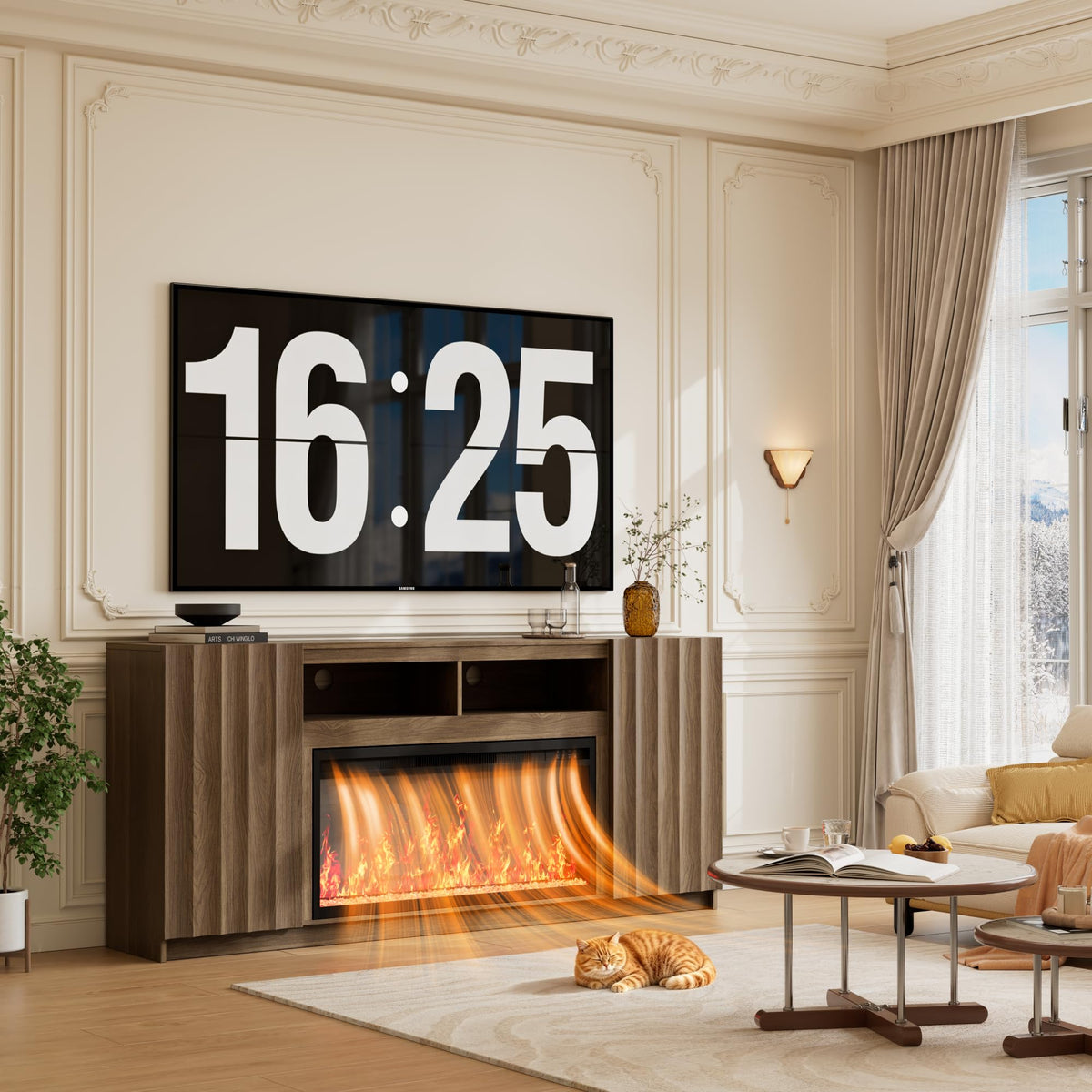 Now Mais 70" Fireplace TV Stand, Walnut