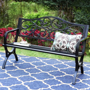 Cast Iron Garden Bench with Floral Backrest