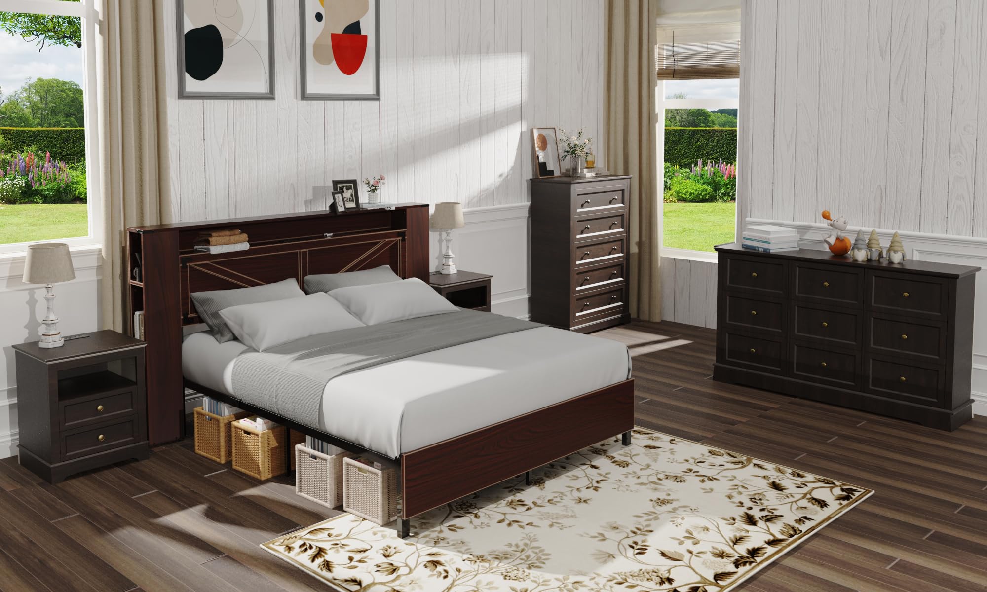 Farmhouse Bedroom Dresser Set of 4 with Charging Nightstand