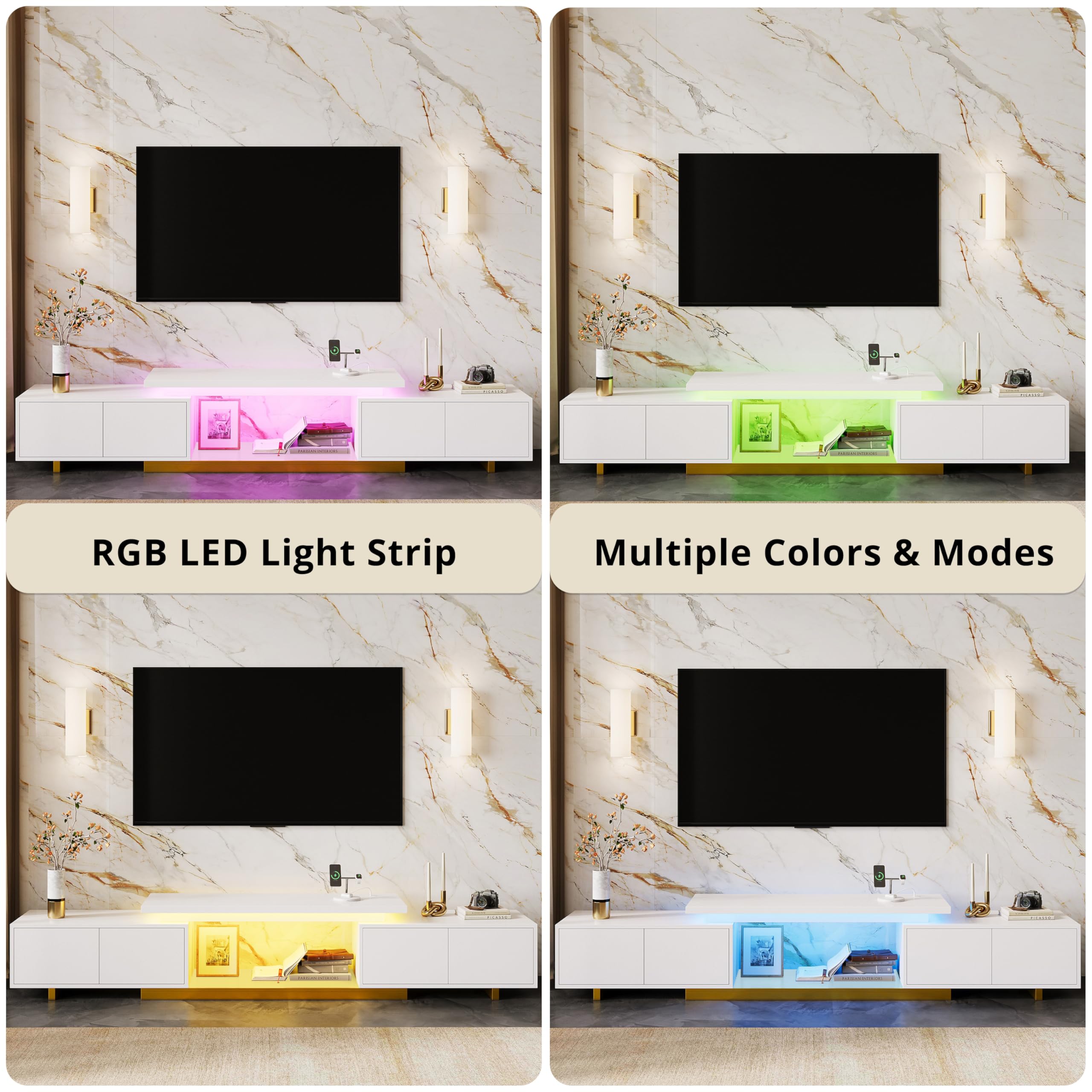 Extendable TV Stand for 55–90" TVs with LED Lights & Charging Station