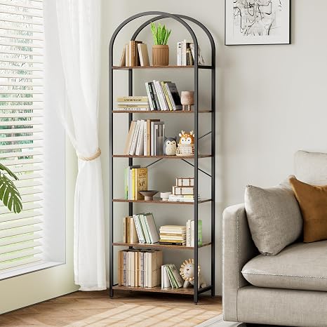 5-Tier Arched Bookshelf with Metal Frame