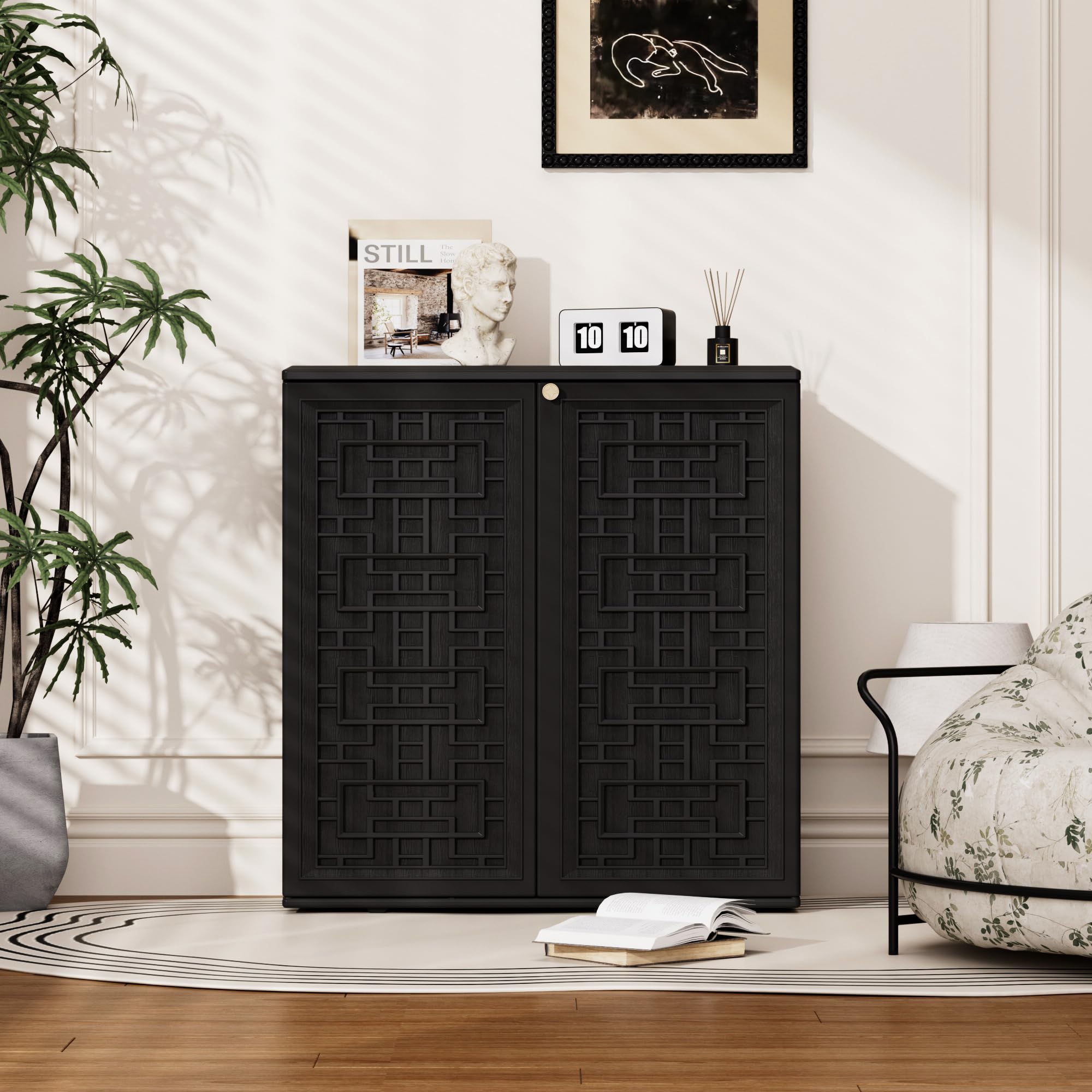 Outdoor Storage Cabinet with Shelf & Weatherproof Resin