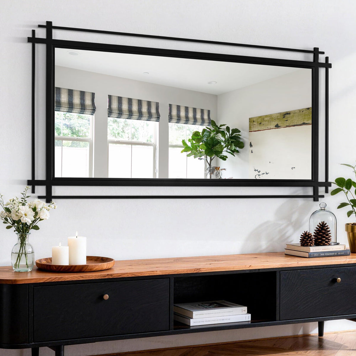 Autdot Black Full Length Mirror, 64''X34.2'' Modern Decorative Mirrors for Wall with Line Metal Frame, Large Wall Mirror for Living Room, Dining Room, Entryway