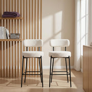 Boucle Counter Height Bar Stools with Back, Set of 2